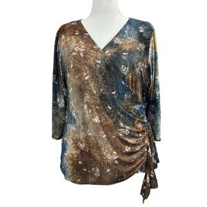 Dressbarn Faux Wrap Glitter Whimsical Y2K Foral Boho Blouse Sz 3X